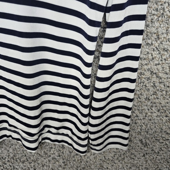 Chicos Travelers Top Womens 1 US Medium White Black Striped Slinky V Neck - Picture 2 of 7
